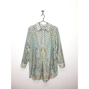 Soft Surroundings Tabitha Green Paisley Sky Floral Long Sleeve Tunic Blouse